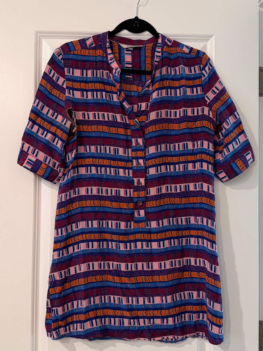 Tucker Multicolor Geometric Stripe Blouse - Pink, Blue, Orange, Purple
